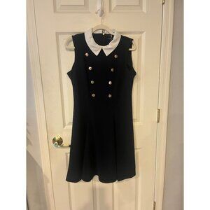 Tommy Hilfiger Navy Sleeveless Dress With White Collar & Gold Buttons Size 10